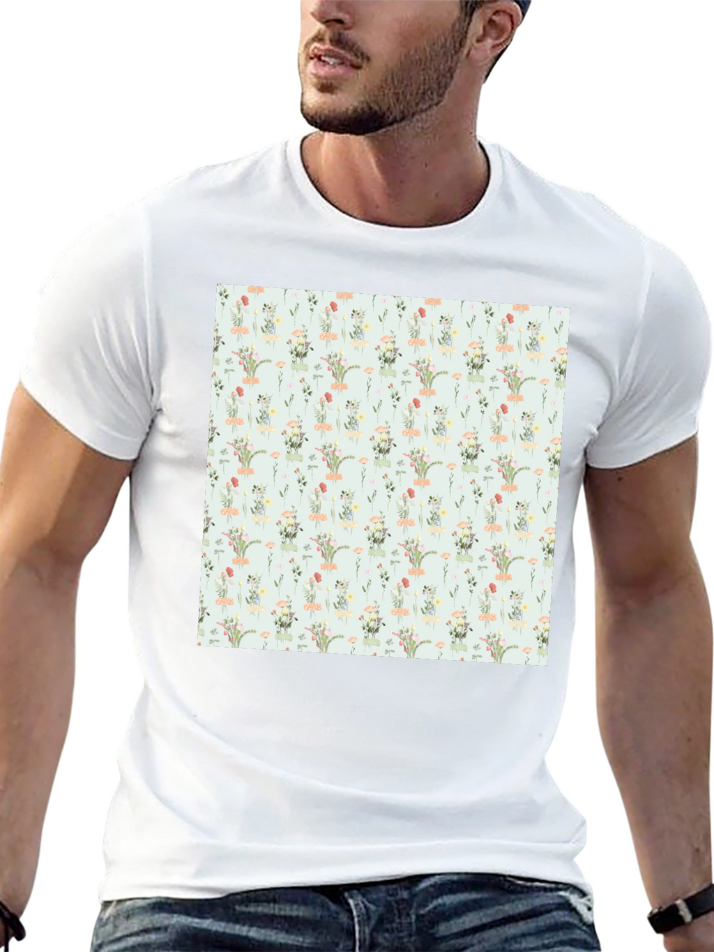Floral Pattern Black T-Shirt