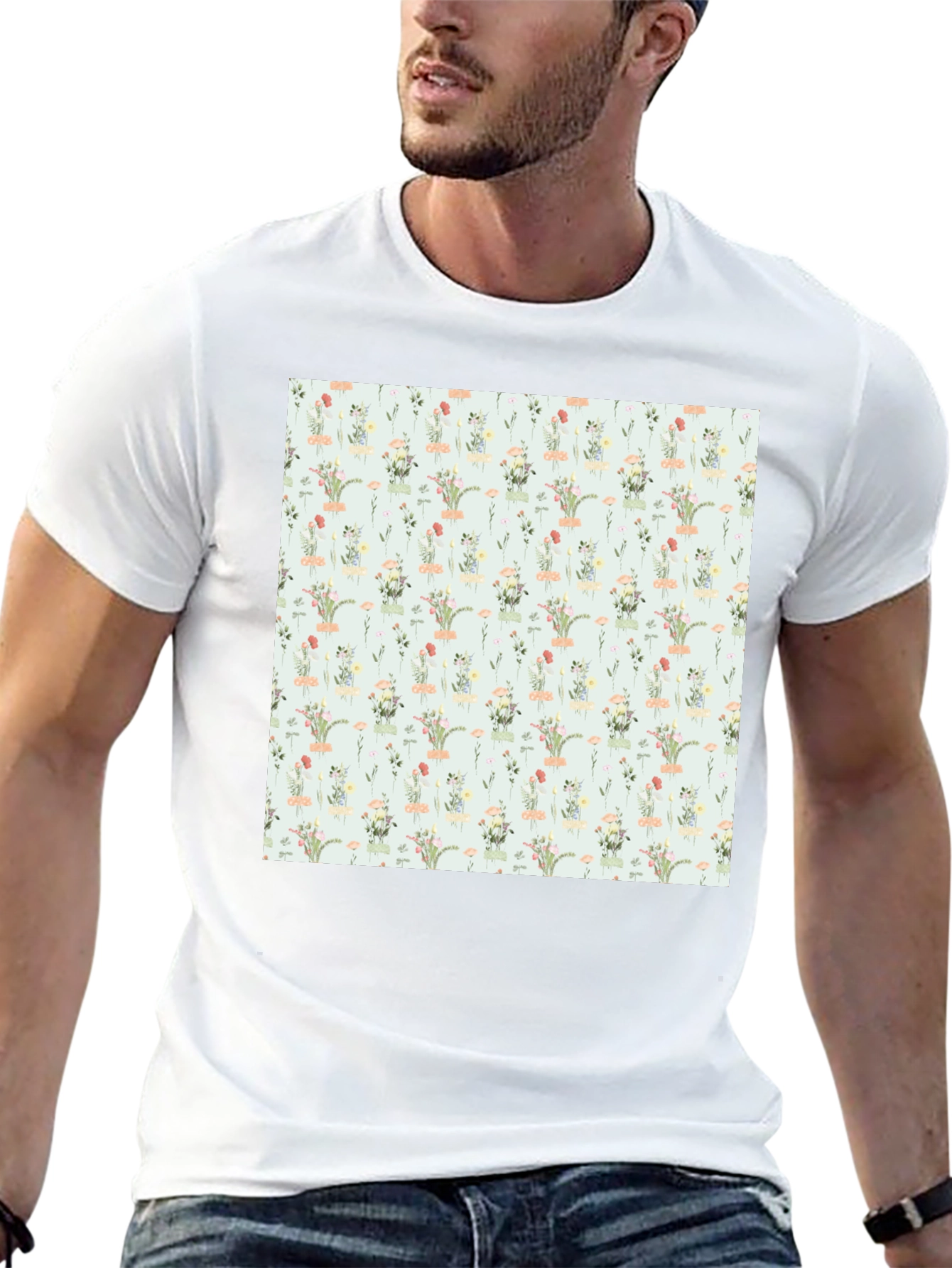 Floral Pattern Black T-Shirt