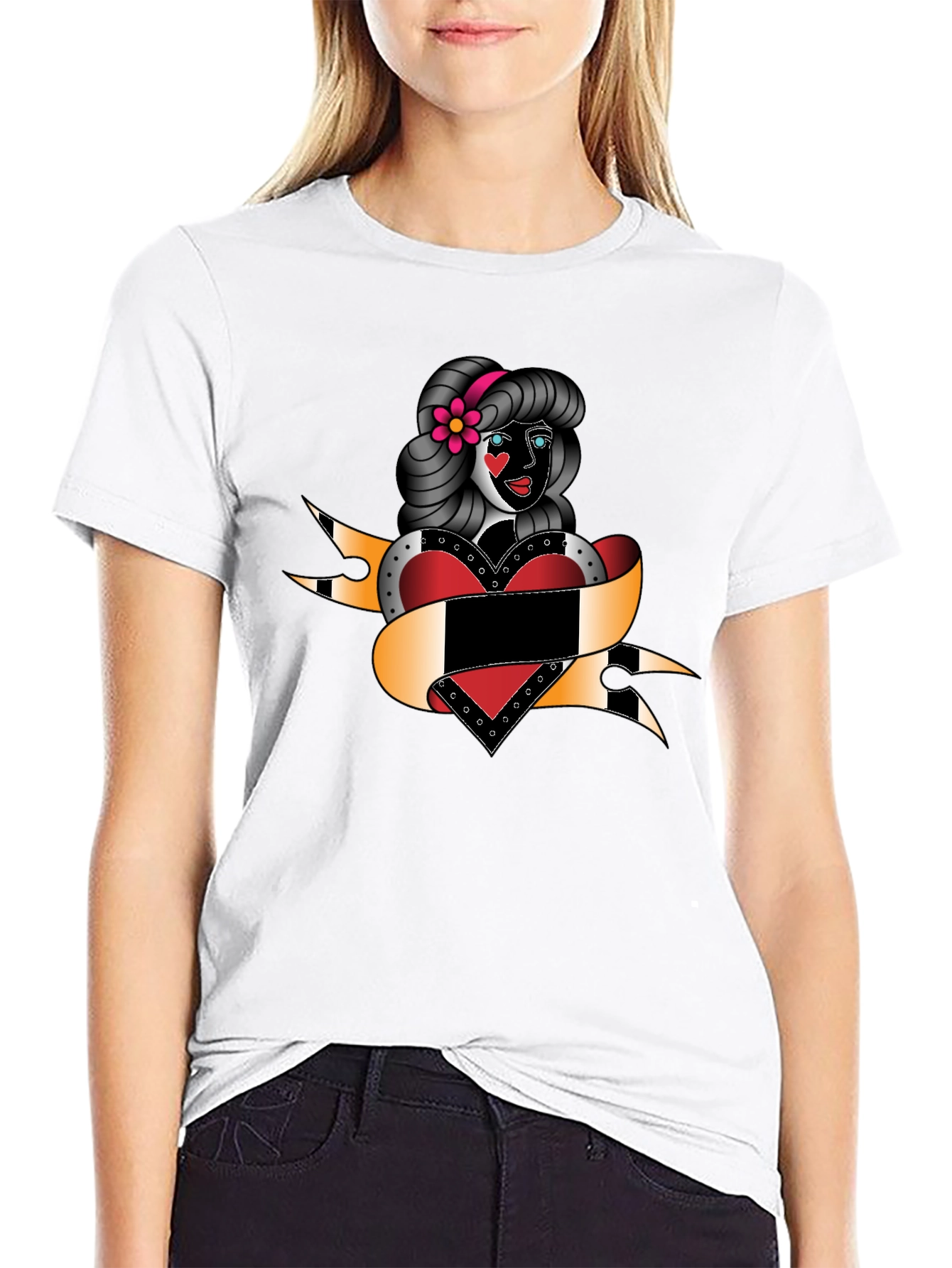 Retro Tattoo Girl Black T-Shirt