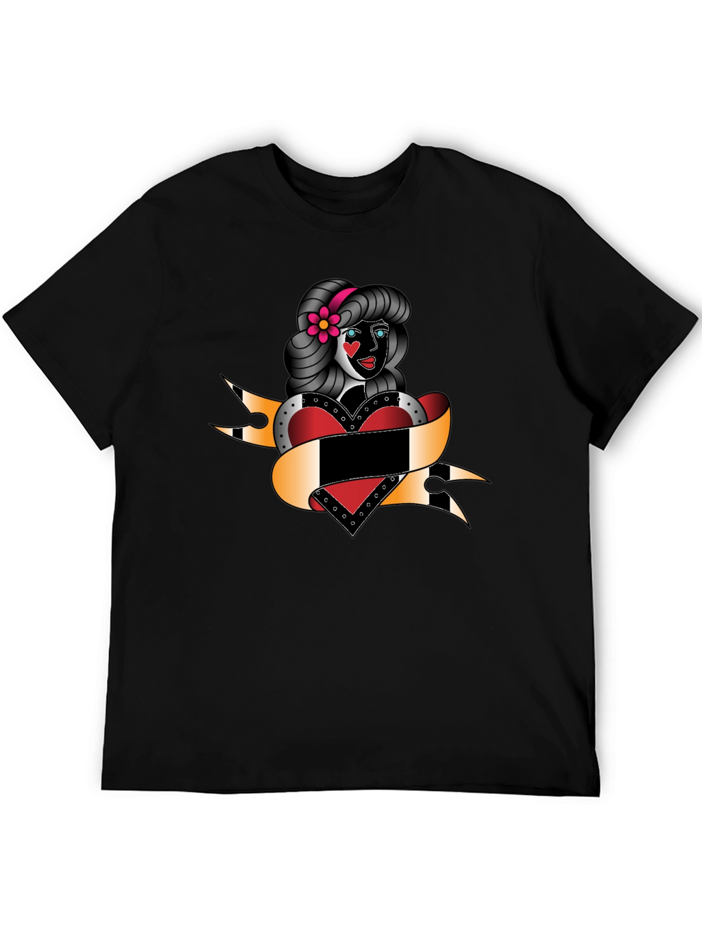 Retro Tattoo Girl Black T-Shirt