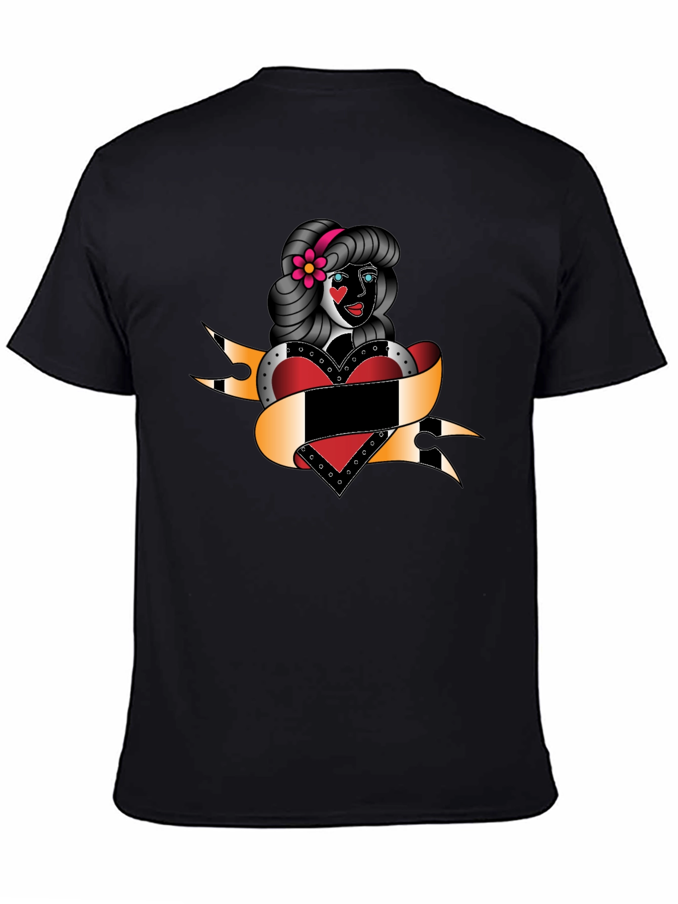 Retro Tattoo Girl Black T-Shirt
