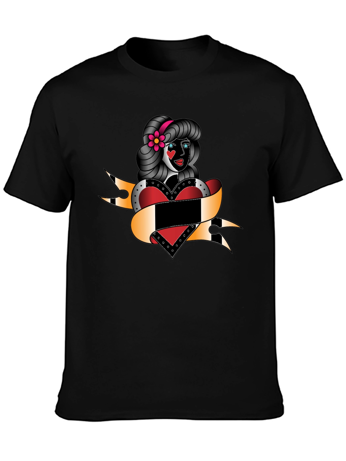 Retro Tattoo Girl Black T-Shirt