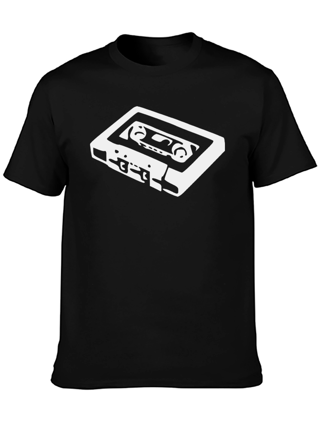 Retro Cassette Tape Graphic Tee - Black Cotton T-Shirt