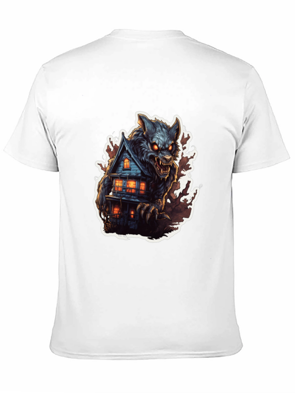 Werewolf Haunted House Graphic Tee - Black Cotton Blend