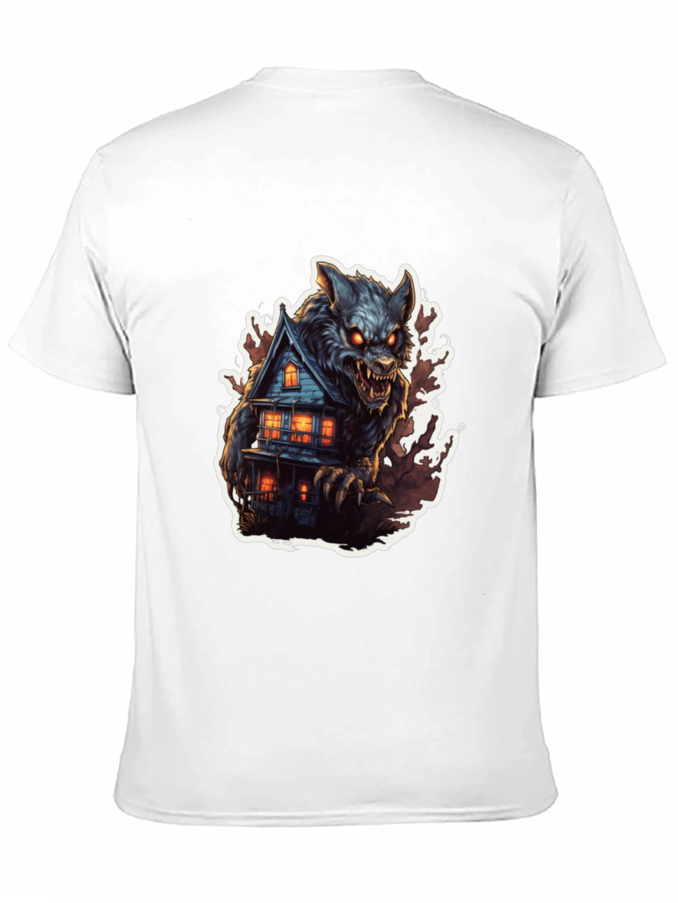 Werewolf Haunted House Graphic Tee - Black Cotton Blend