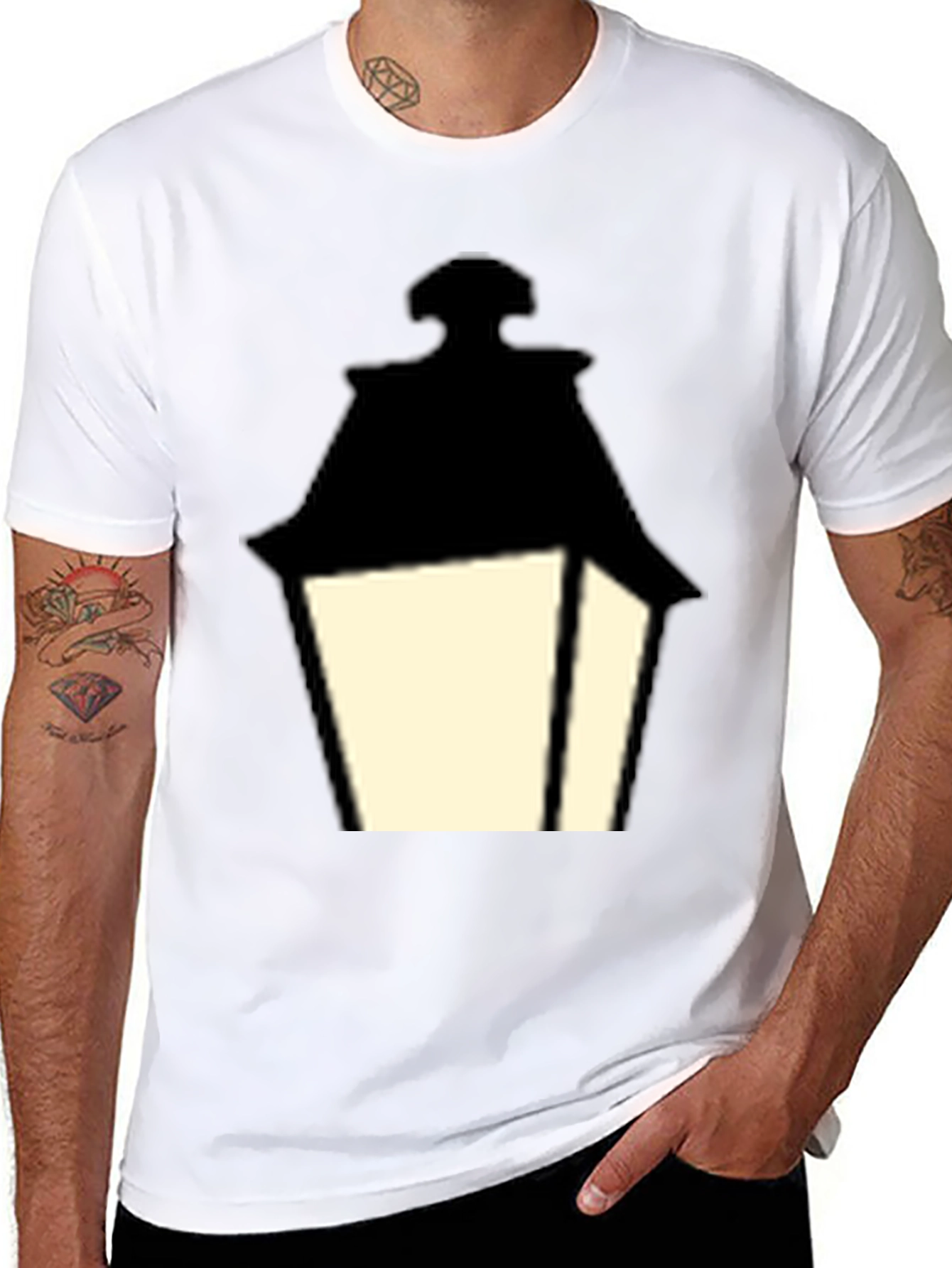 Vintage Lantern Graphic Tee - Classic Black Cotton T-Shirt