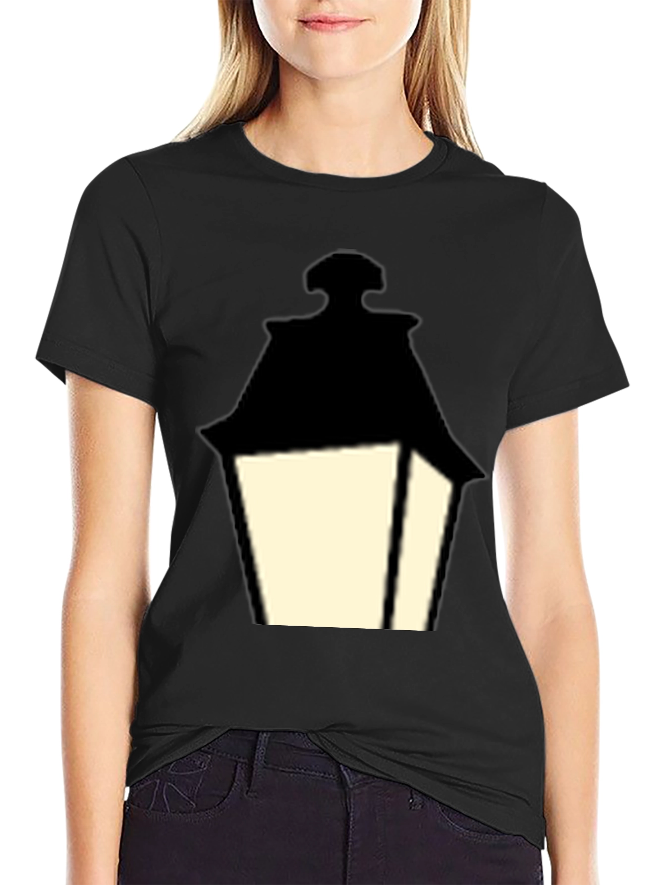 Vintage Lantern Graphic Tee - Classic Black Cotton T-Shirt