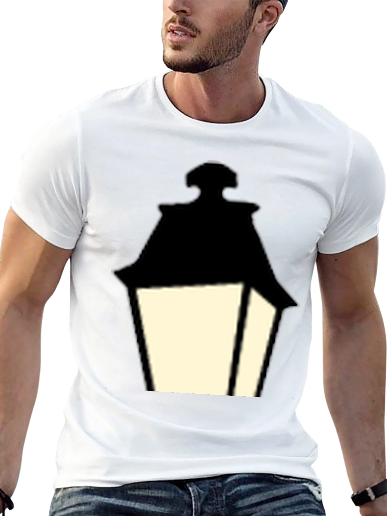 Vintage Lantern Graphic Tee - Classic Black Cotton T-Shirt