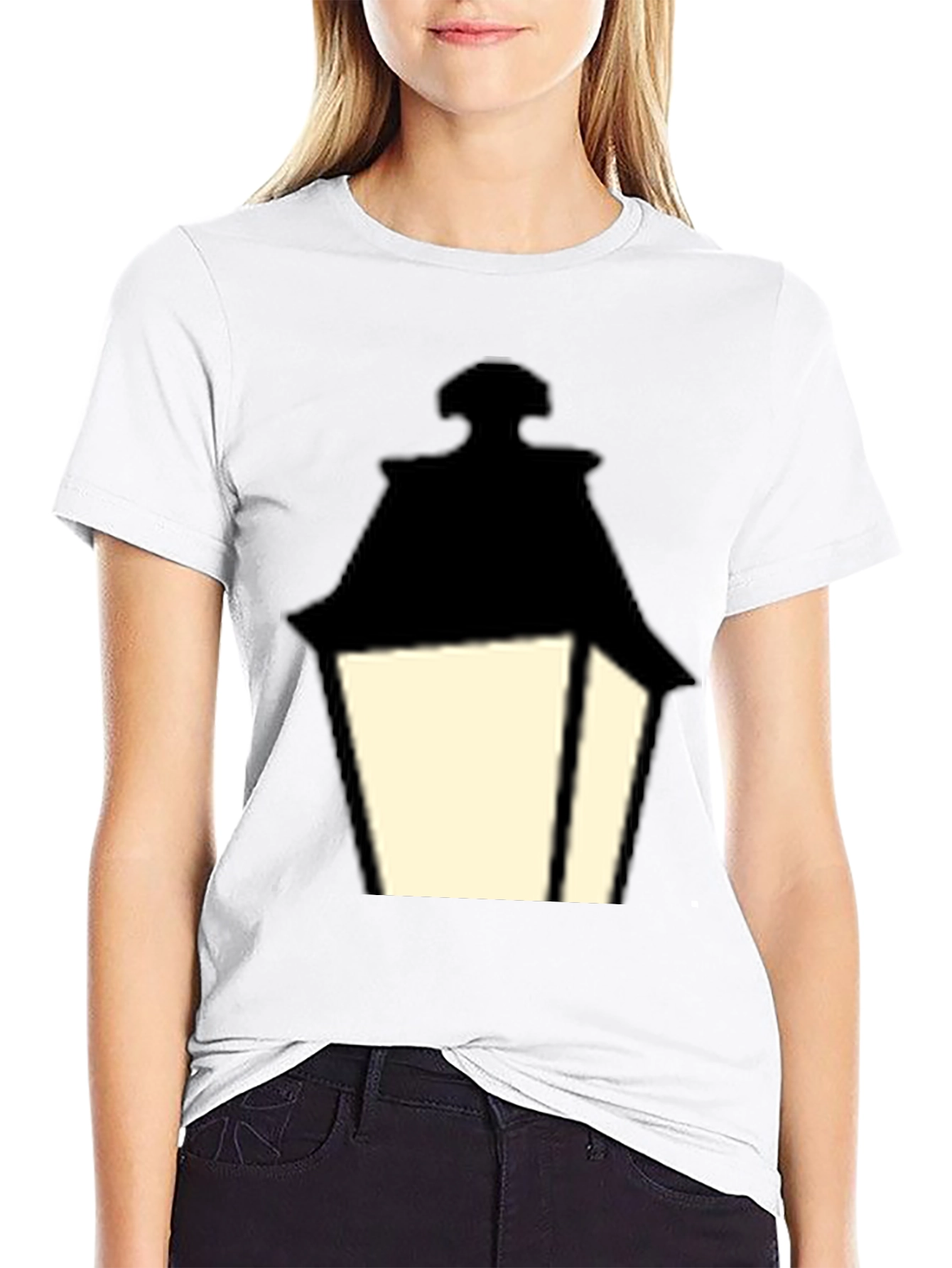 Vintage Lantern Graphic Tee - Classic Black Cotton T-Shirt
