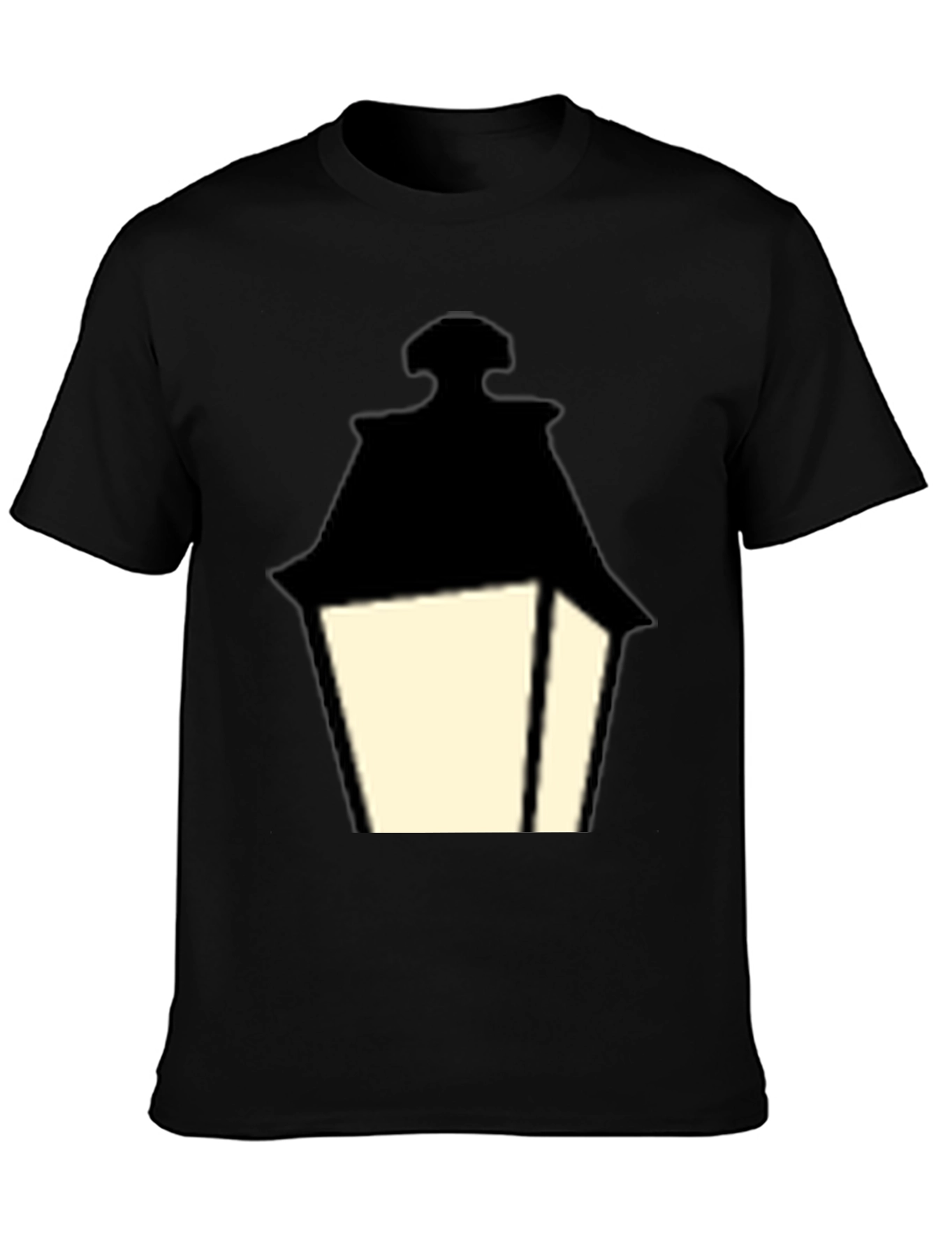 Vintage Lantern Graphic Tee - Classic Black Cotton T-Shirt