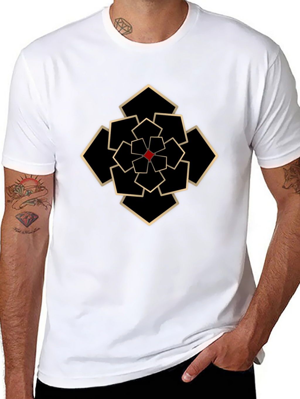 Geometric Flower Graphic Tee - Black