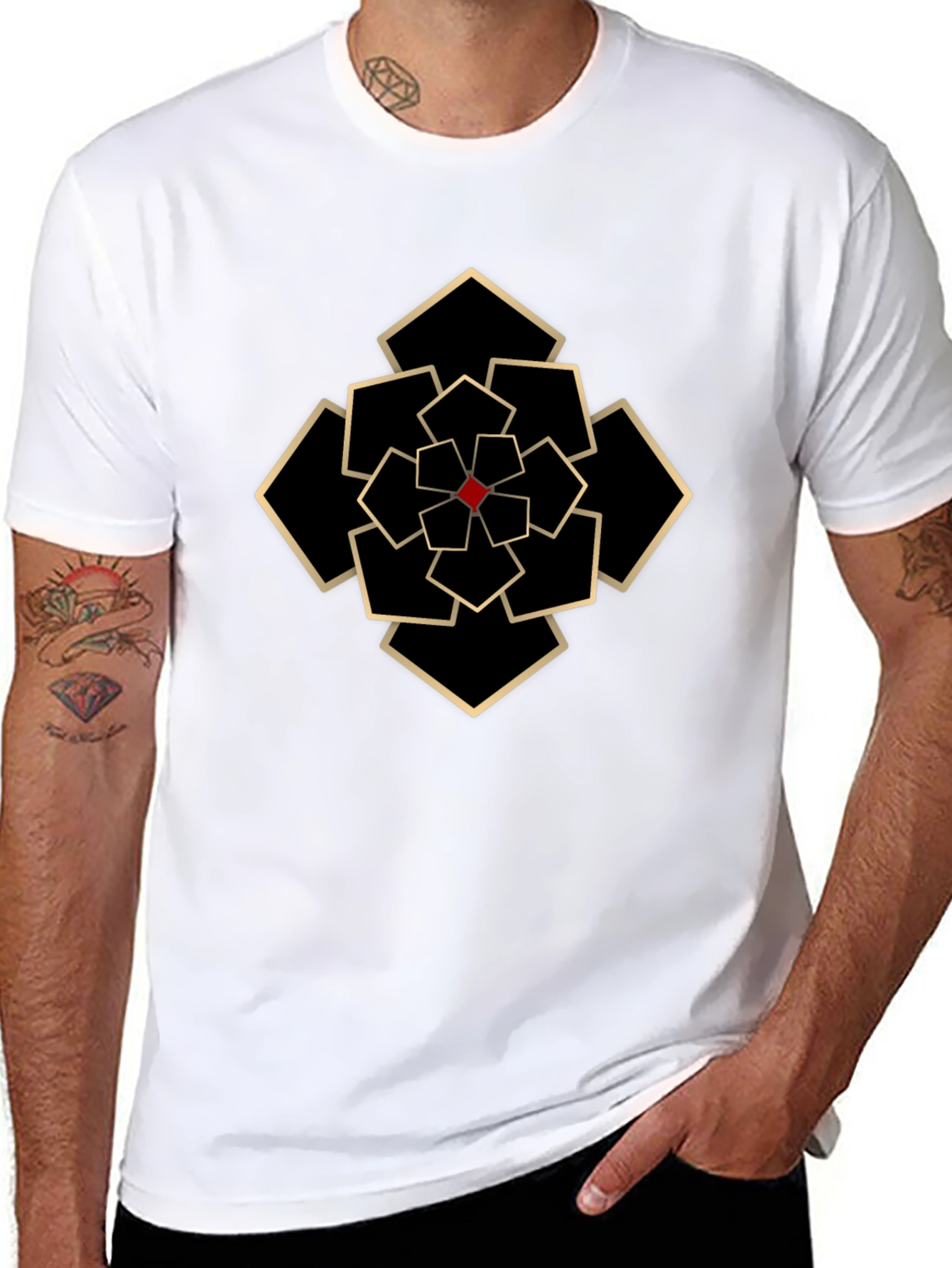 Geometric Flower Graphic Tee - Black