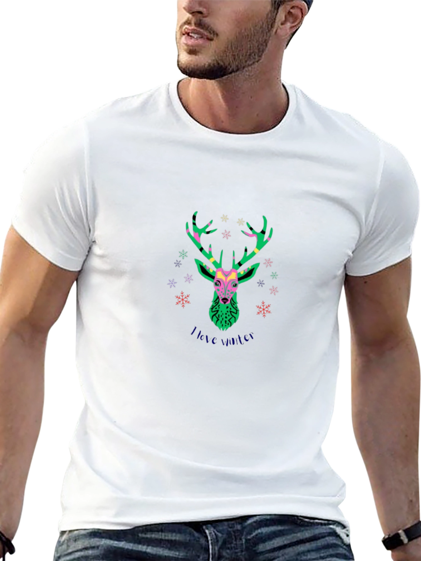 Stylish Deer Graphic Black T-Shirt