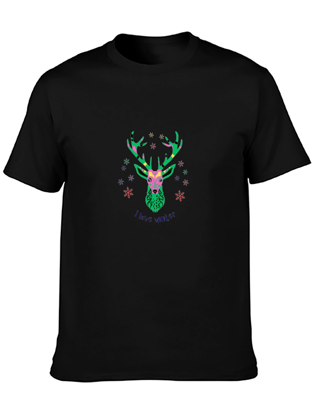 Stylish Deer Graphic Black T-Shirt