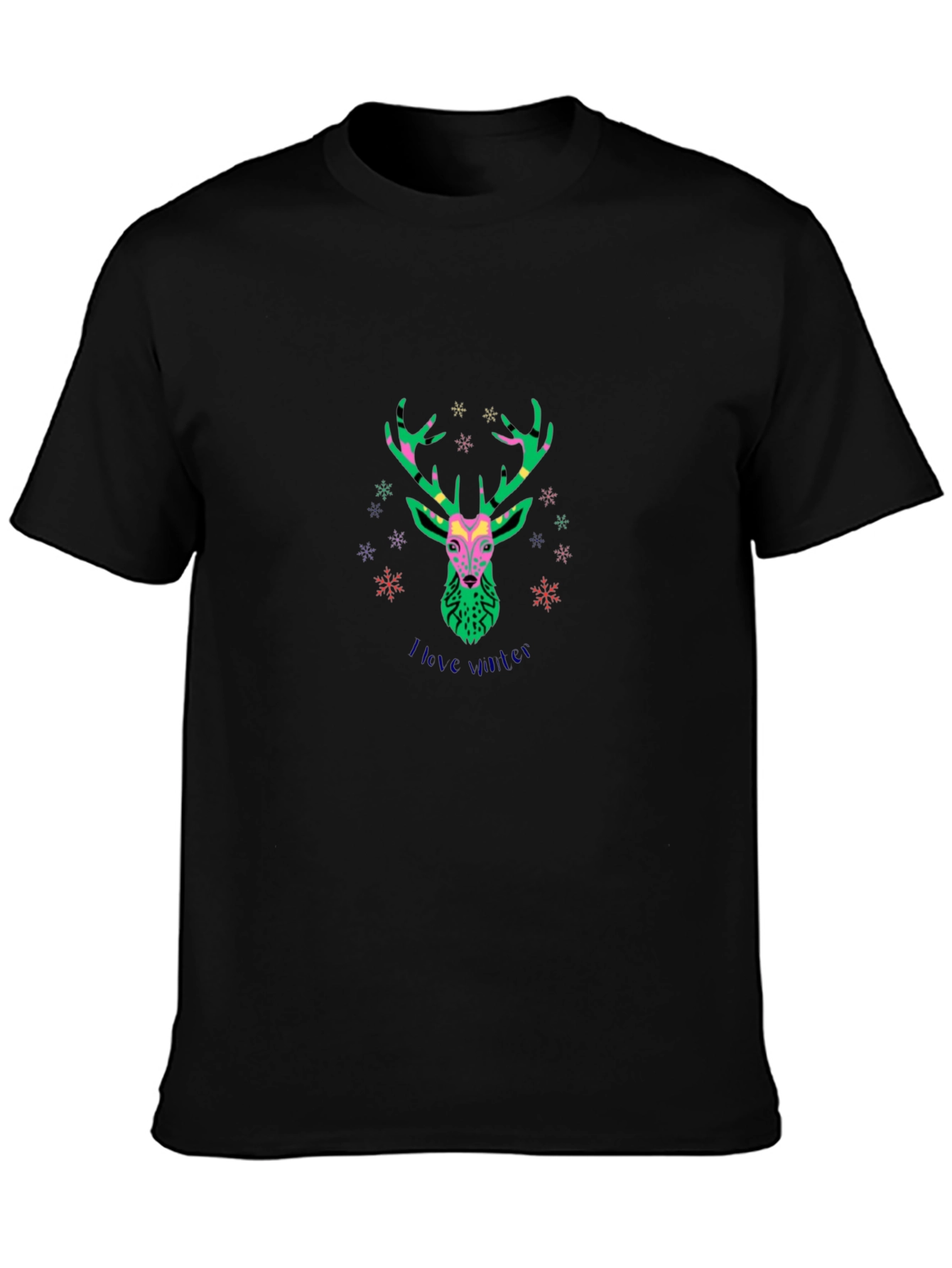 Stylish Deer Graphic Black T-Shirt