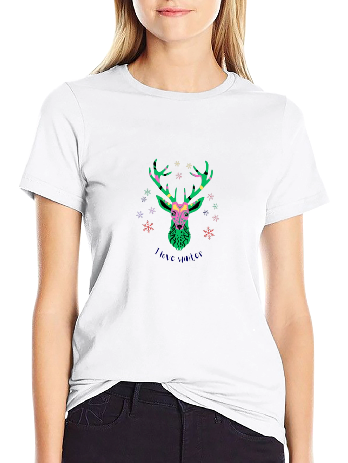 Stylish Deer Graphic Black T-Shirt