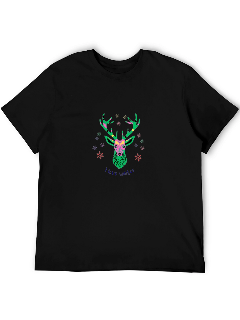 Stylish Deer Graphic Black T-Shirt