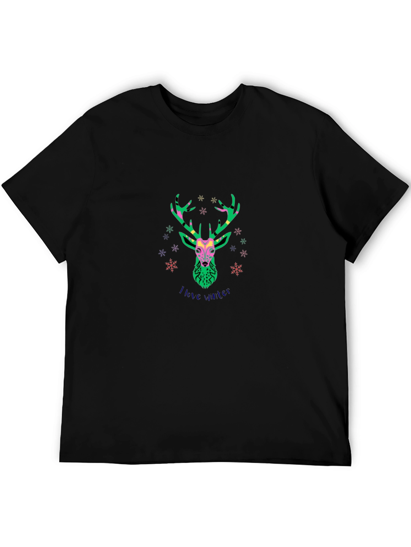 Stylish Deer Graphic Black T-Shirt