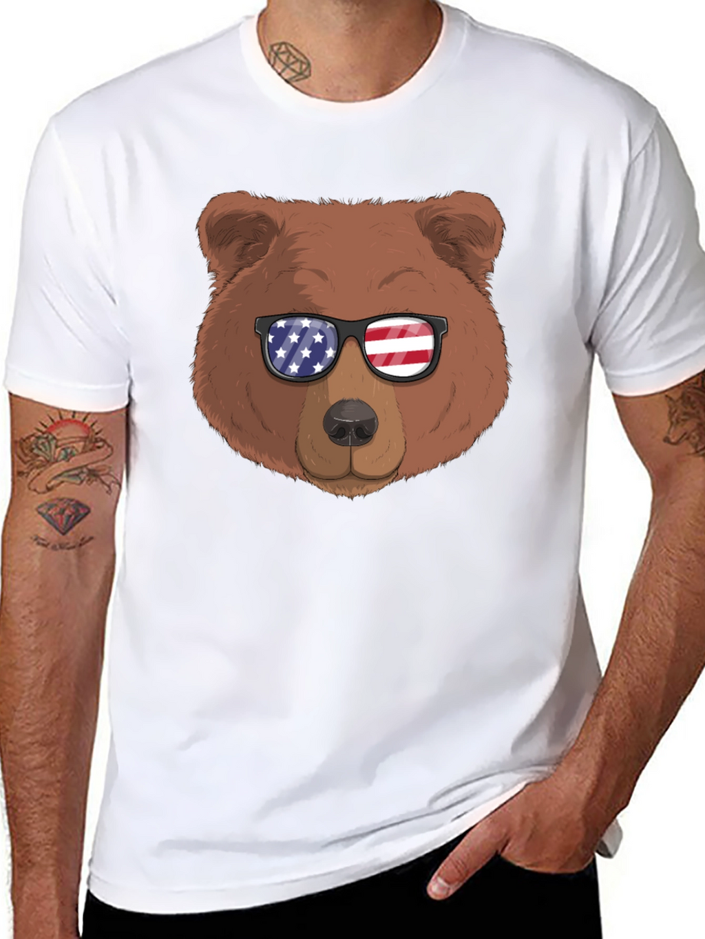 Bear with American Flag Sunglasses Graphic Tee