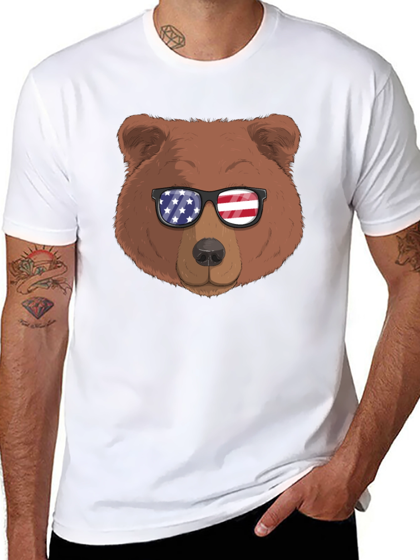 Bear with American Flag Sunglasses Graphic Tee