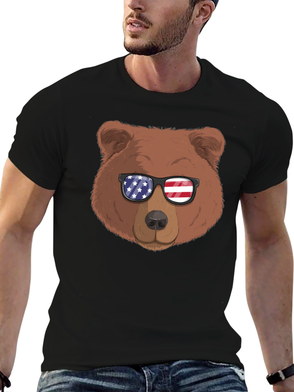 Bear with American Flag Sunglasses Graphic Tee