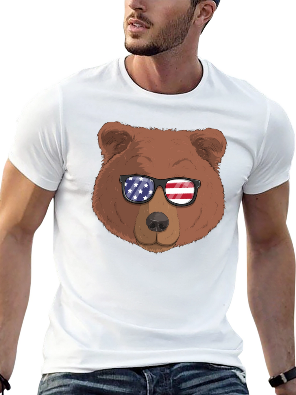 Bear with American Flag Sunglasses Graphic Tee