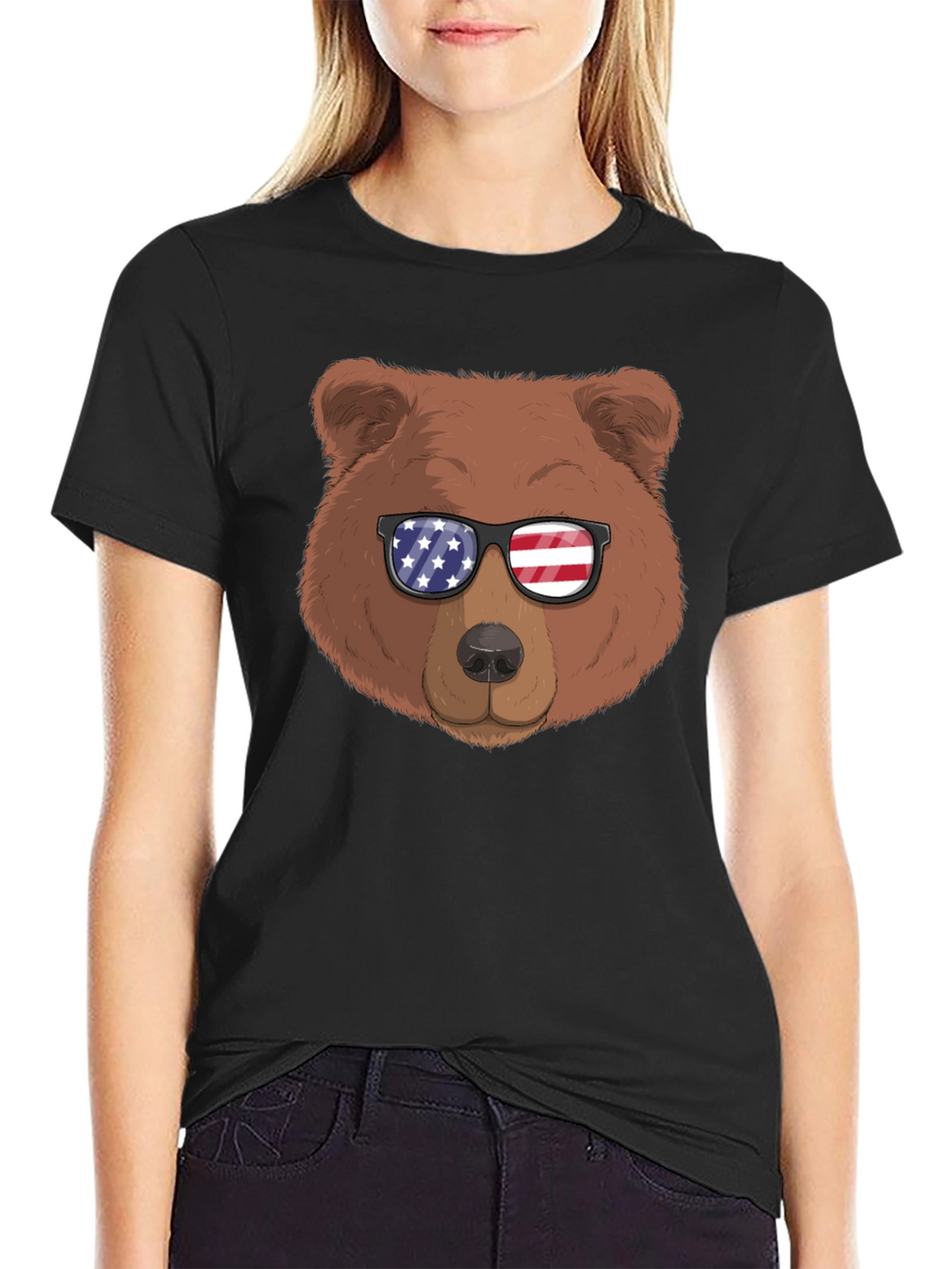 Bear with American Flag Sunglasses Graphic Tee