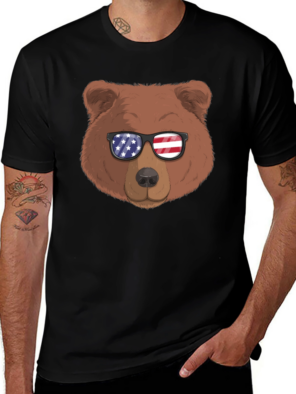 Bear with American Flag Sunglasses Graphic Tee