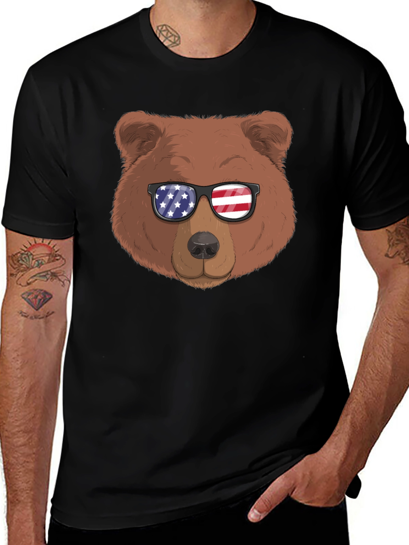 Bear with American Flag Sunglasses Graphic Tee