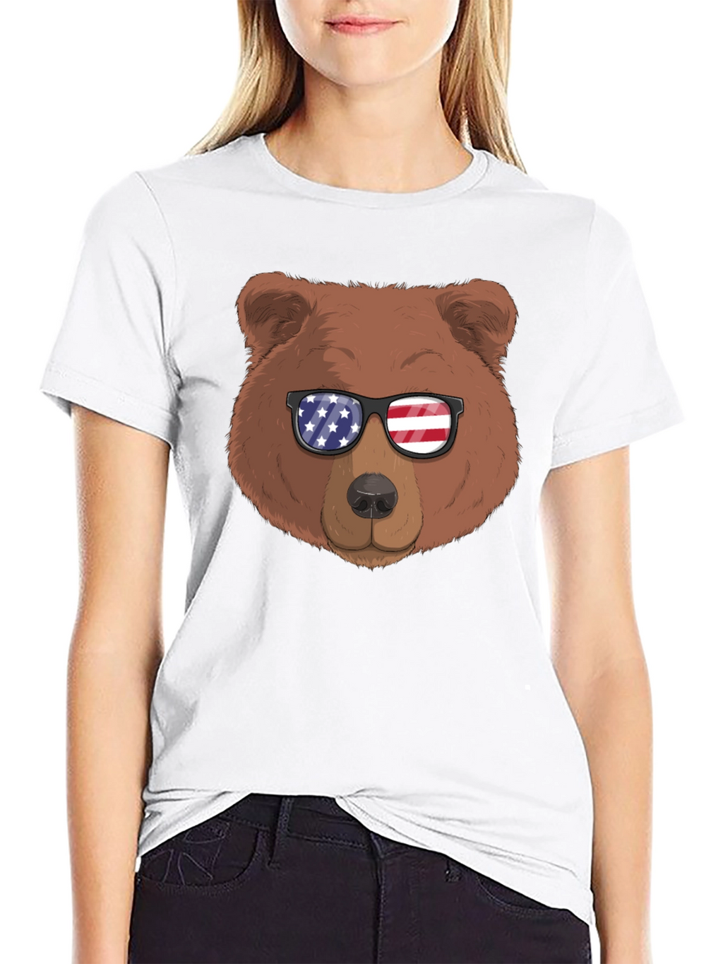 Bear with American Flag Sunglasses Graphic Tee