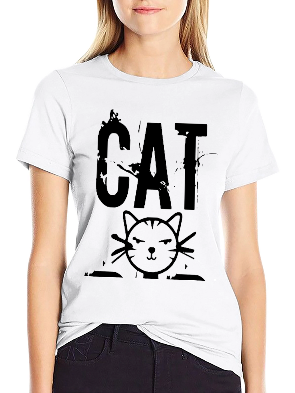 Distressed CAT Graphic Print Mens Black T-Shirt