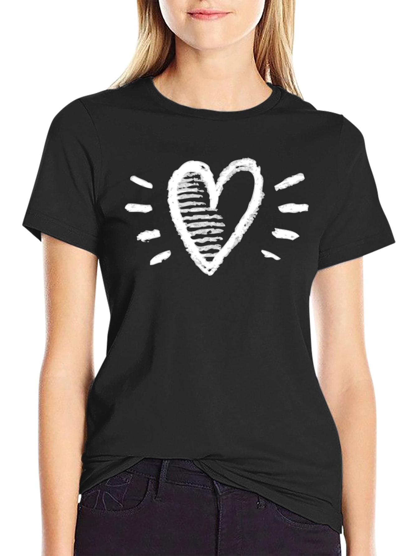 Heart Graphic Tee - Stylish Black Cotton T-Shirt