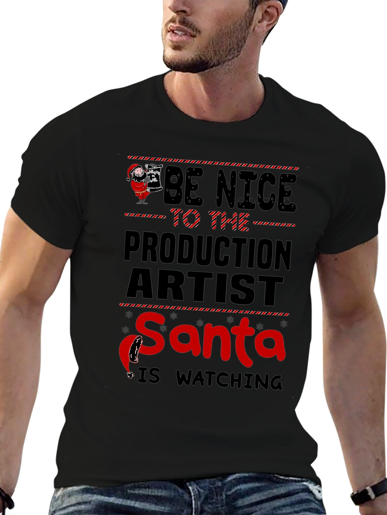 Be Nice to the Production Artist Santa T-Shirt