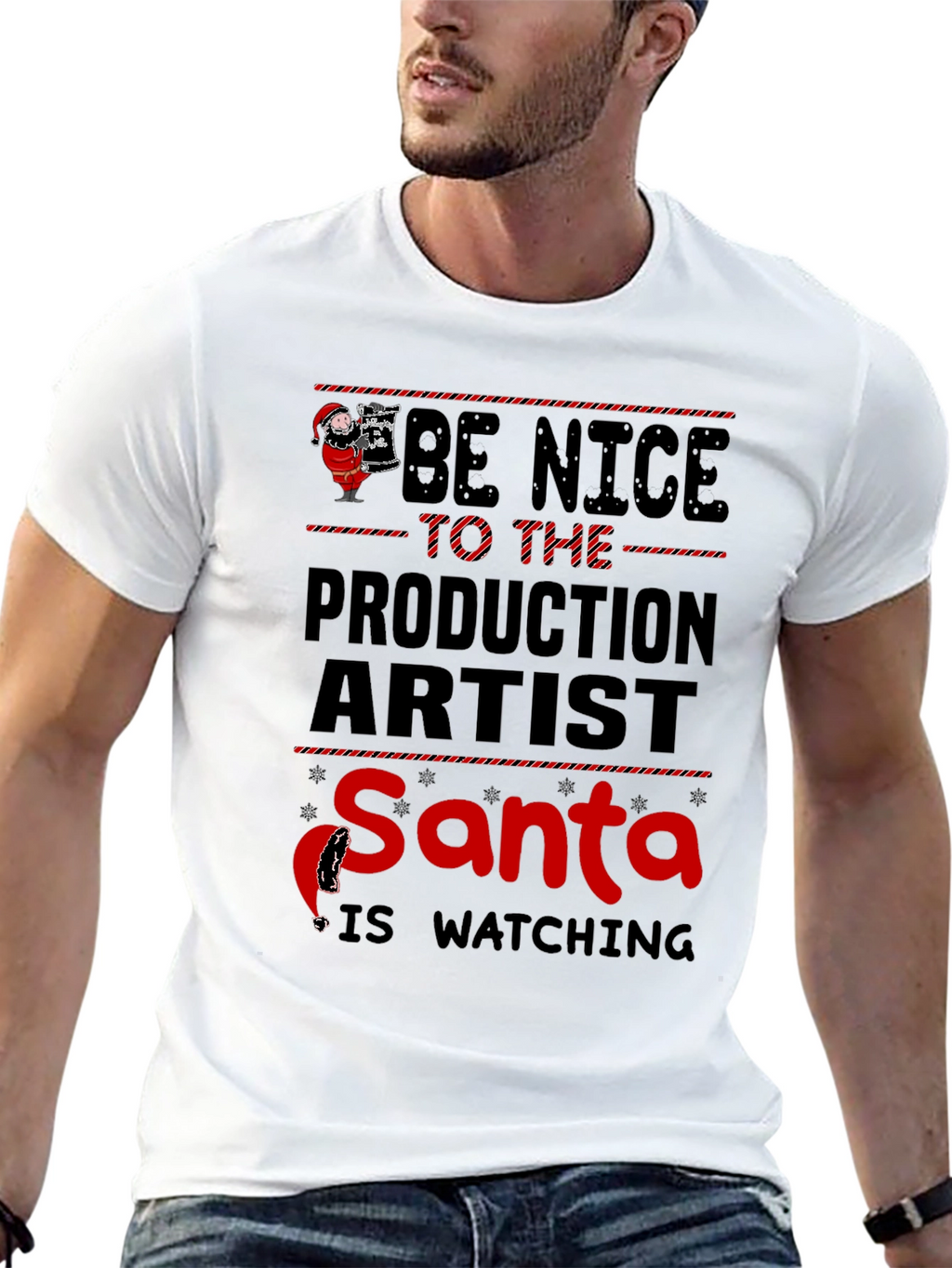 Be Nice to the Production Artist Santa T-Shirt