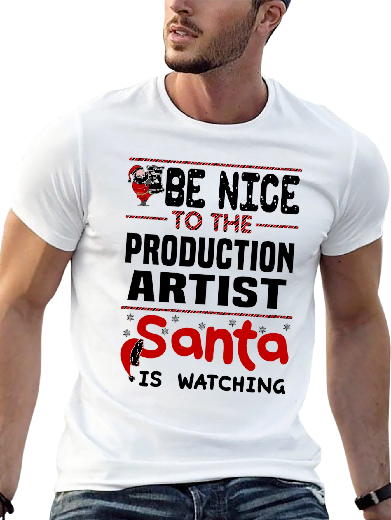 Be Nice to the Production Artist Santa T-Shirt