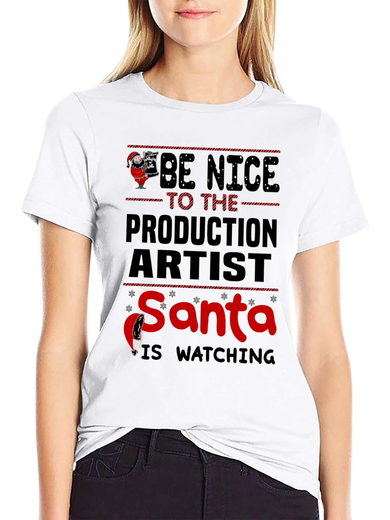 Be Nice to the Production Artist Santa T-Shirt