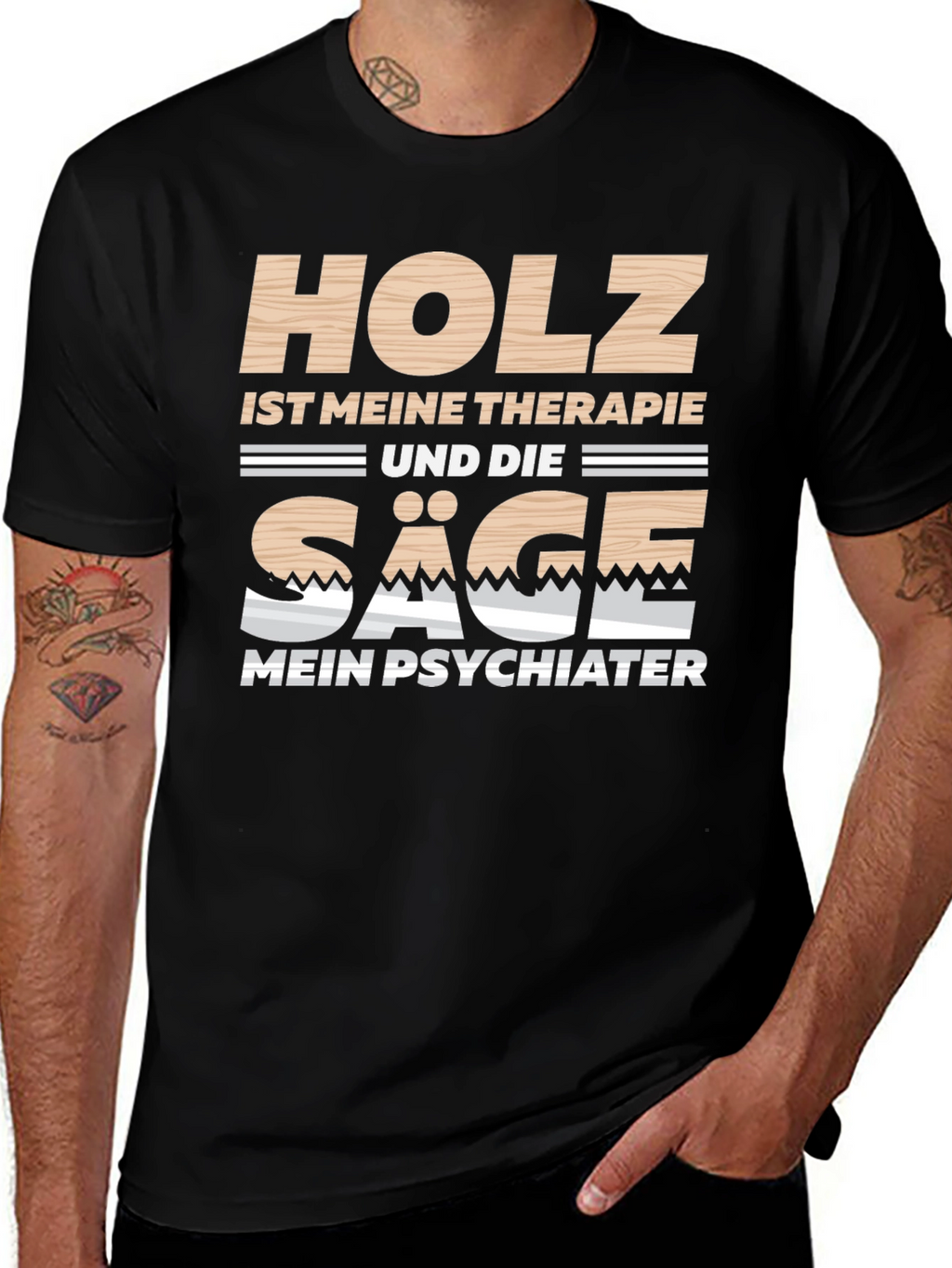 Holz Ist Meine Therapie Black T-Shirt