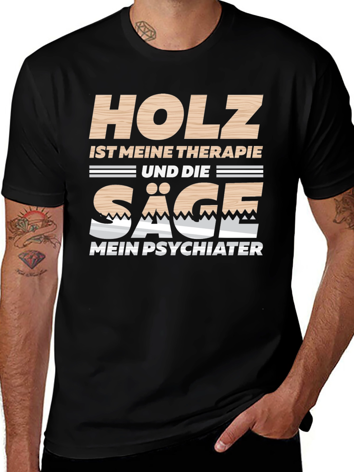 Holz Ist Meine Therapie Black T-Shirt