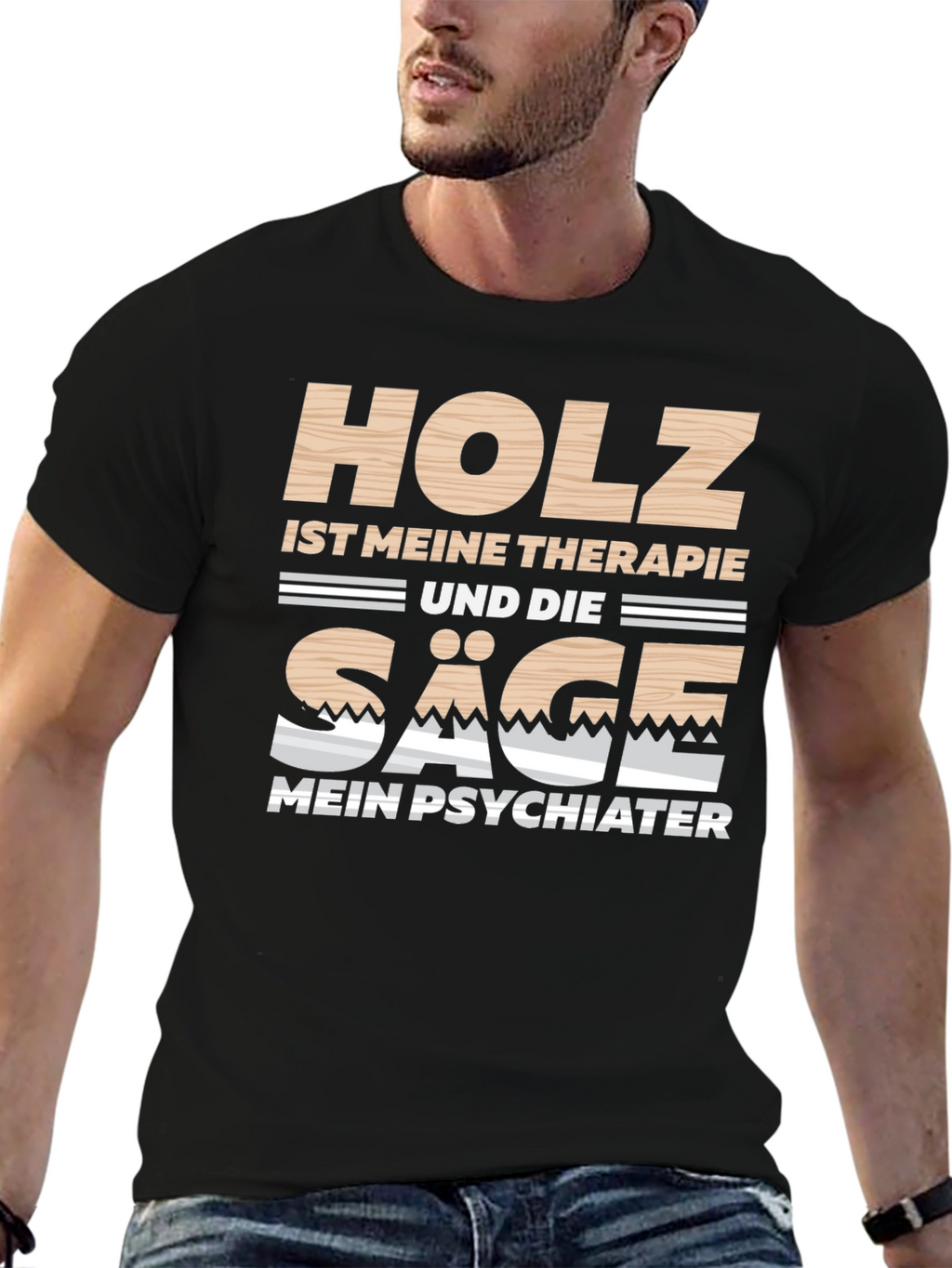 Holz Ist Meine Therapie Black T-Shirt