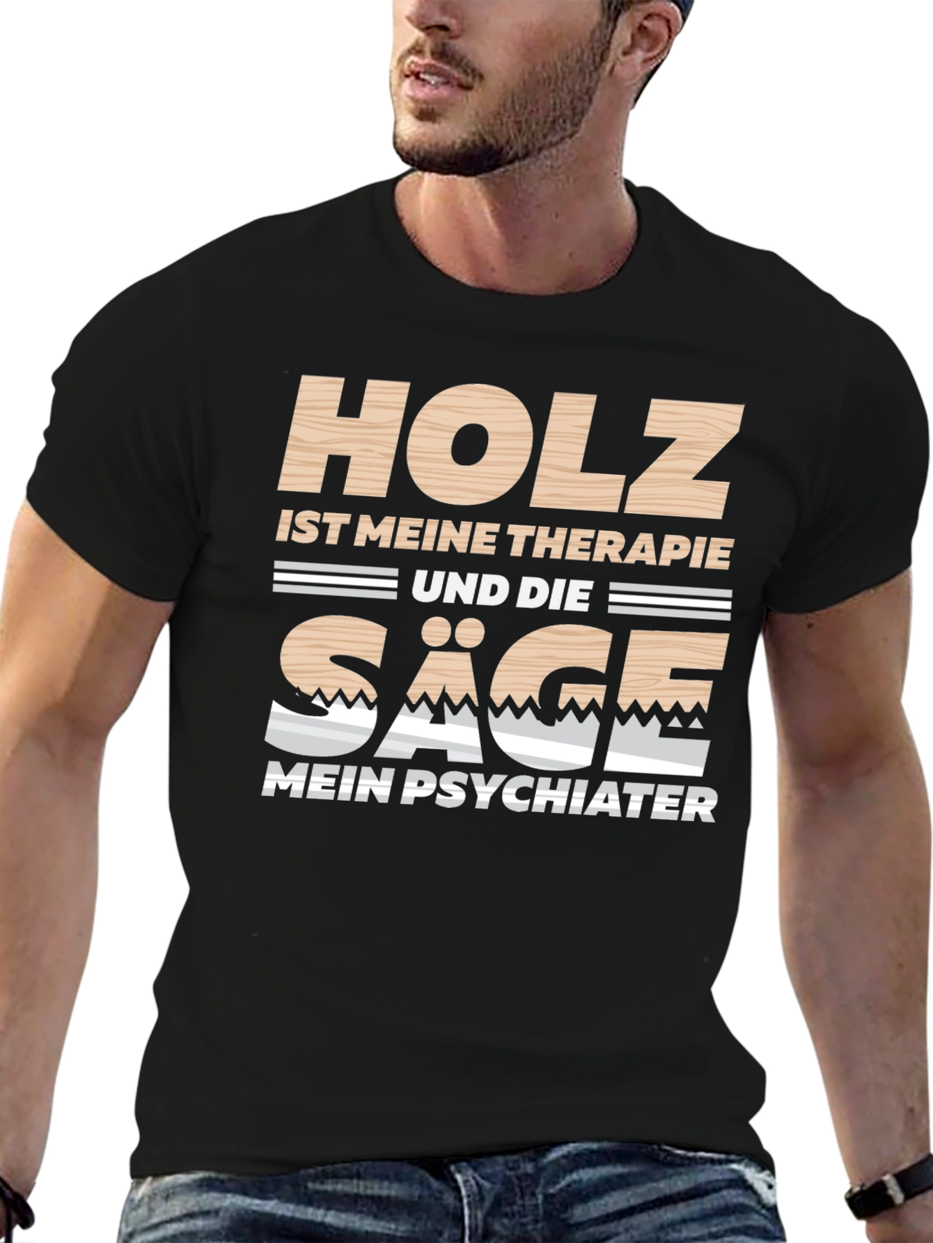 Holz Ist Meine Therapie Black T-Shirt