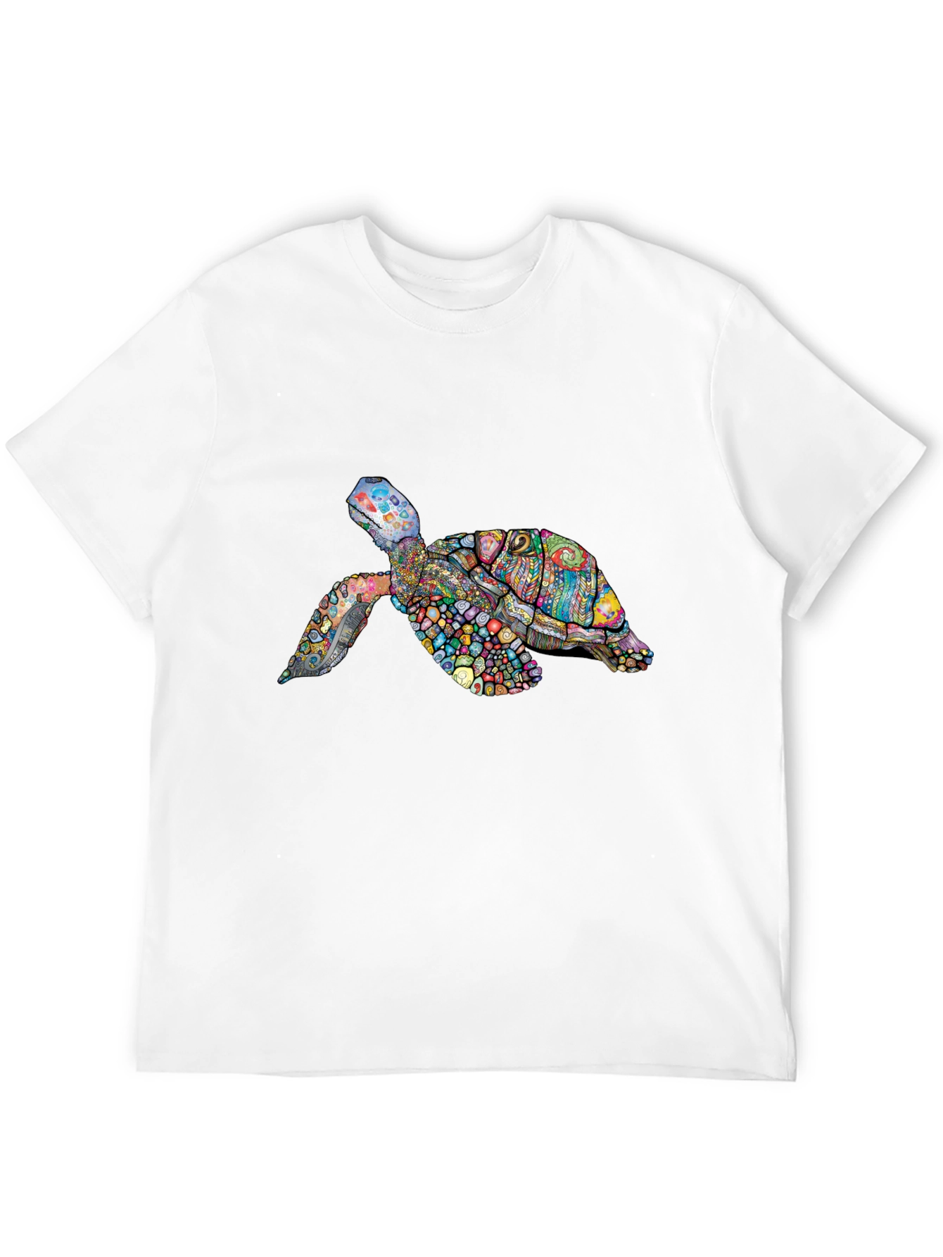 Vibrant Turtle Graphic Tee - Black Cotton T-Shirt