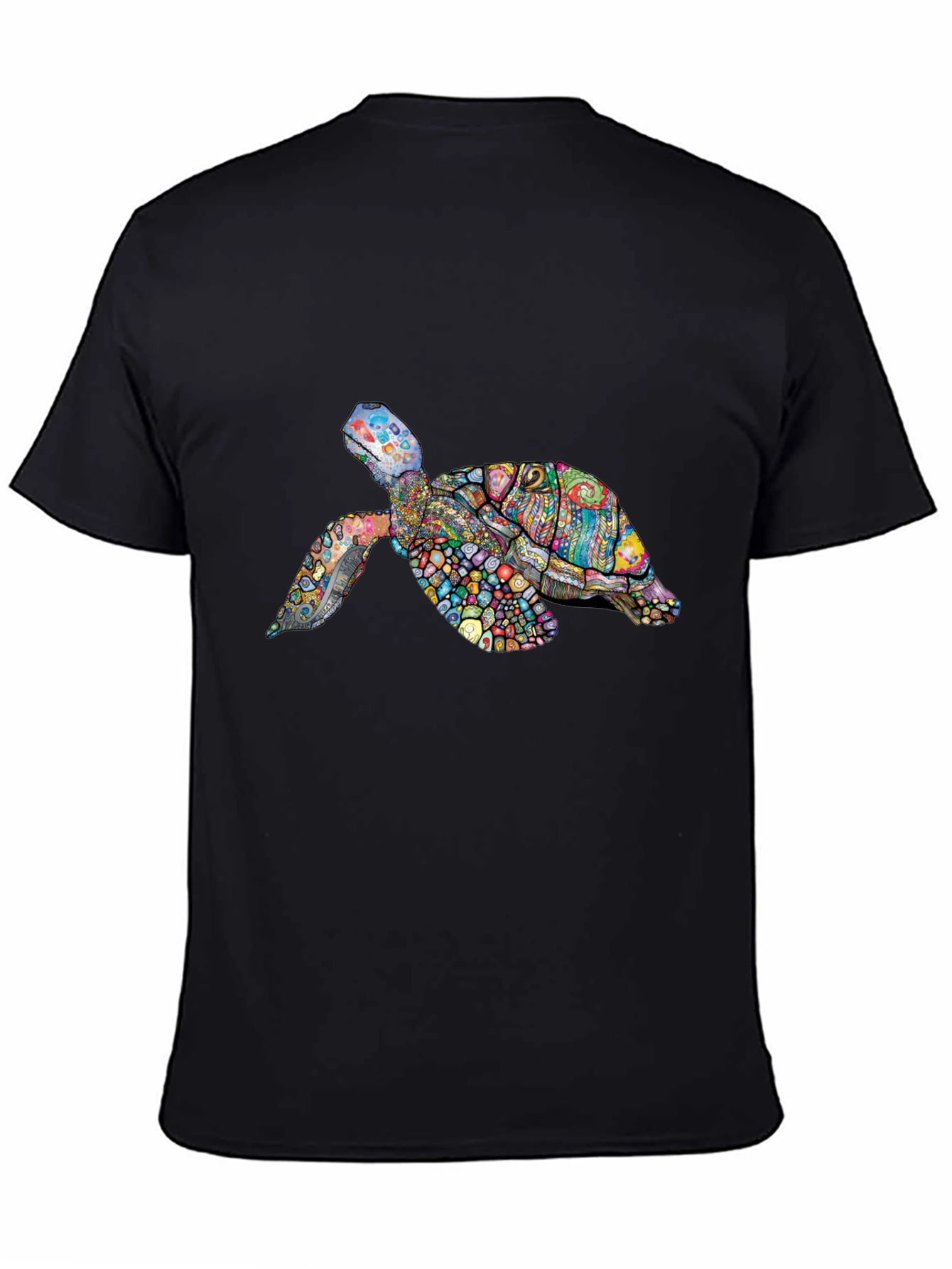 Vibrant Turtle Graphic Tee - Black Cotton T-Shirt