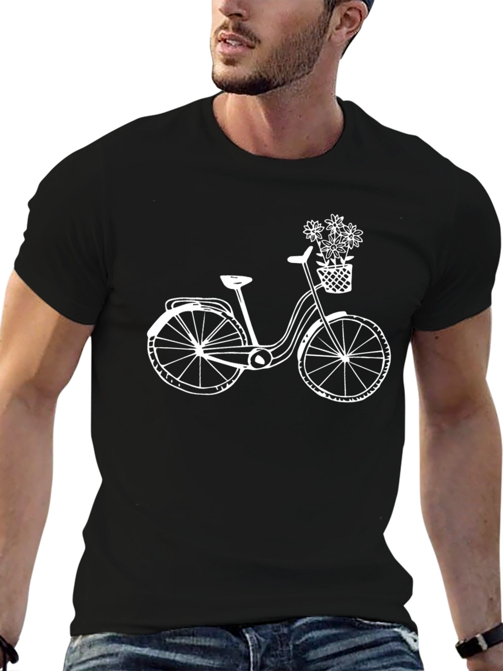 Stylish Black T-Shirt with Bicycle Graphic