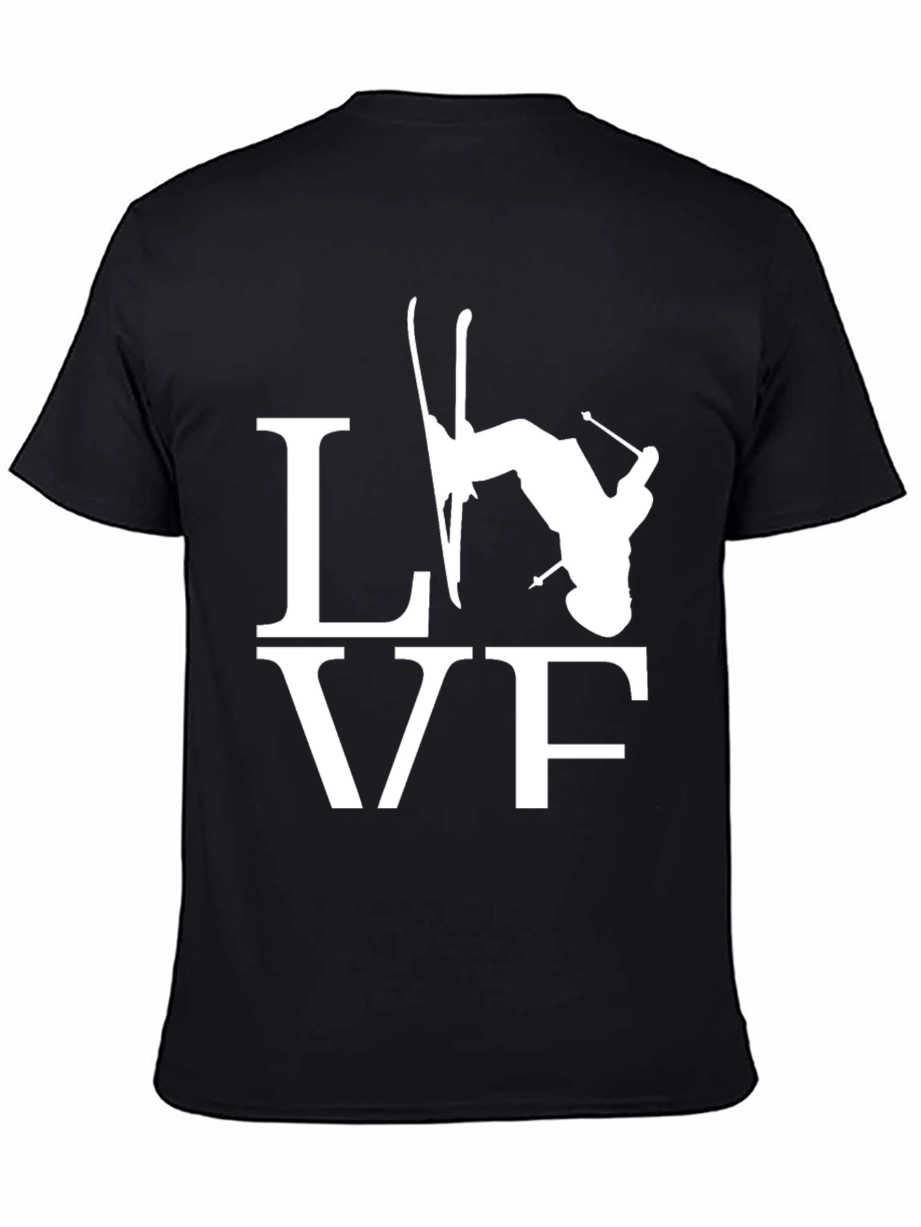 Skiing LOVE Graphic Tee - Black Cotton Blend