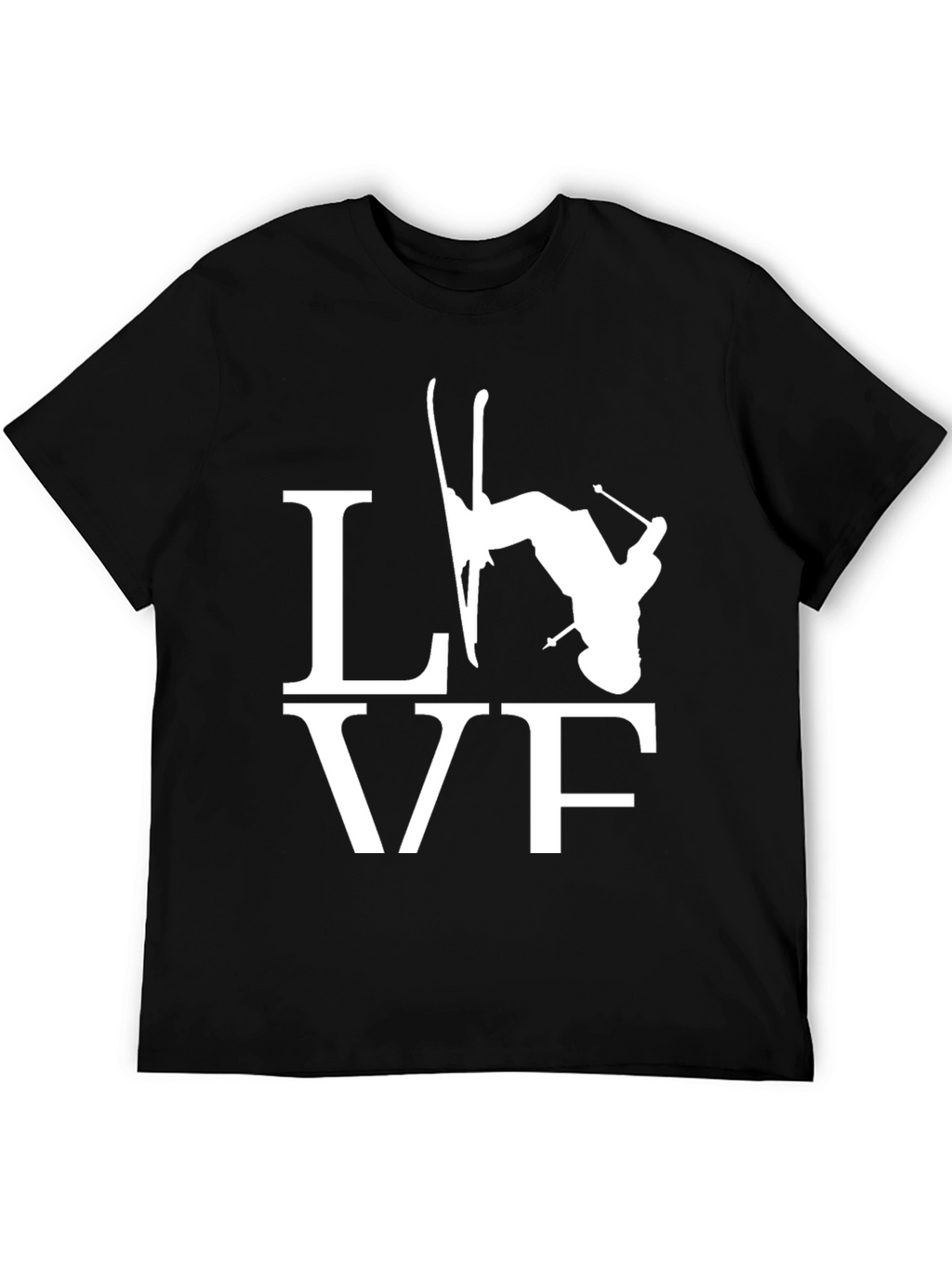 Skiing LOVE Graphic Tee - Black Cotton Blend