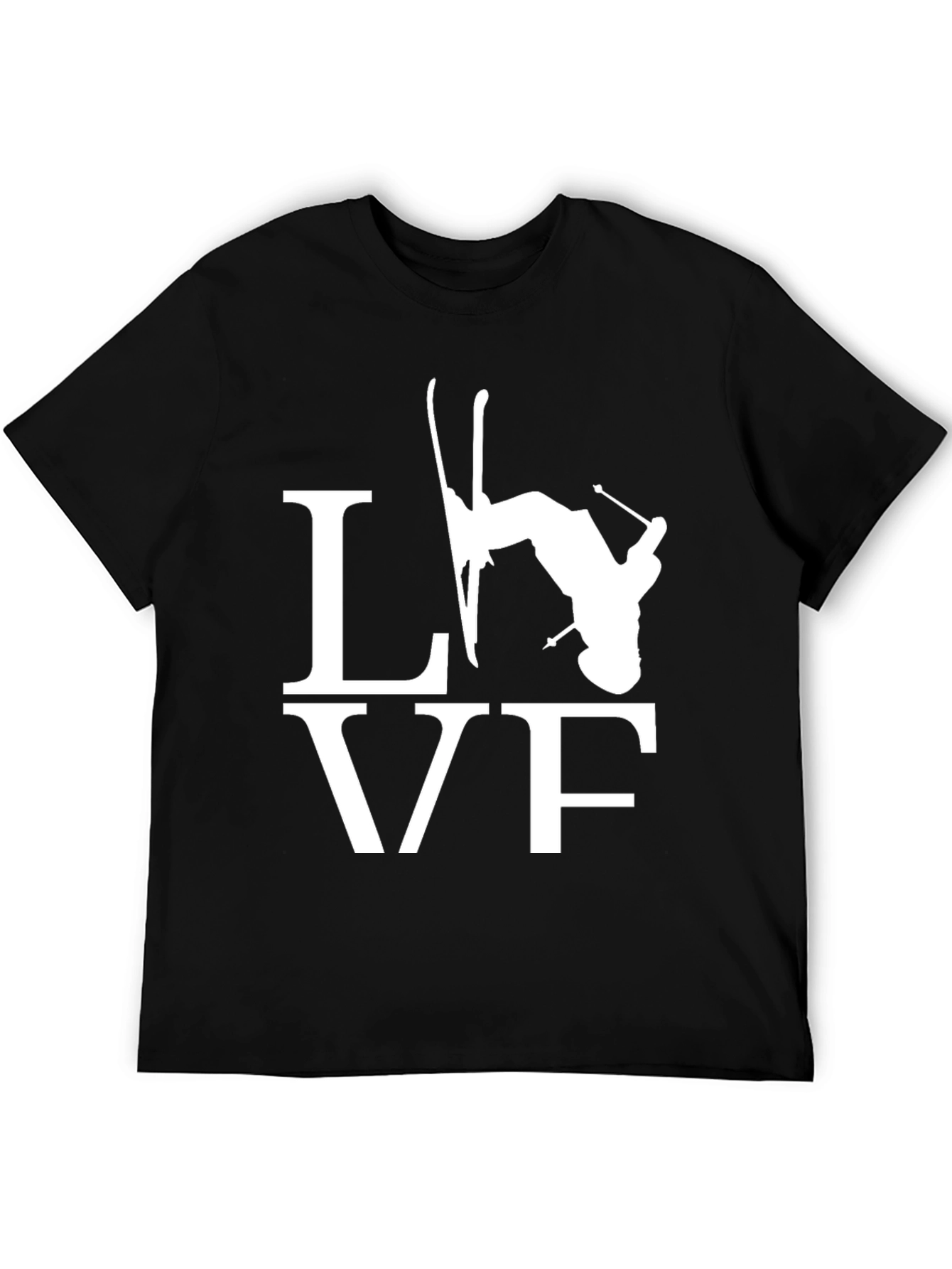 Skiing LOVE Graphic Tee - Black Cotton Blend