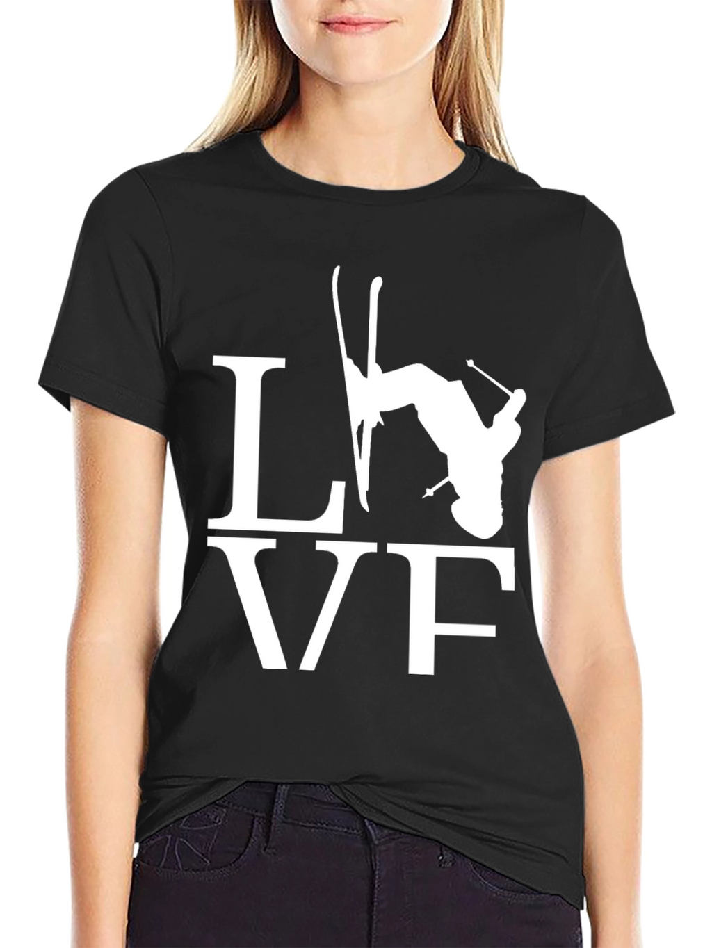 Skiing LOVE Graphic Tee - Black Cotton Blend