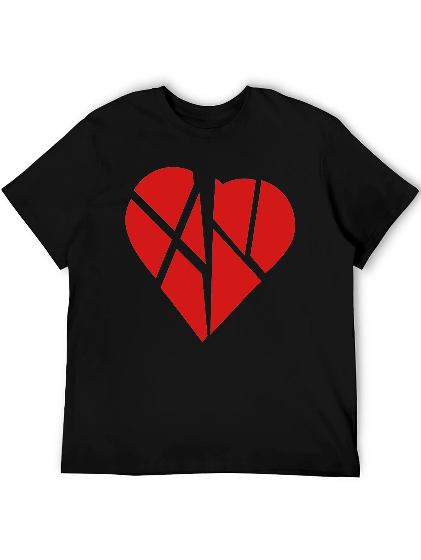 Broken Heart Graphic Tee - Black Cotton Casual T-Shirt