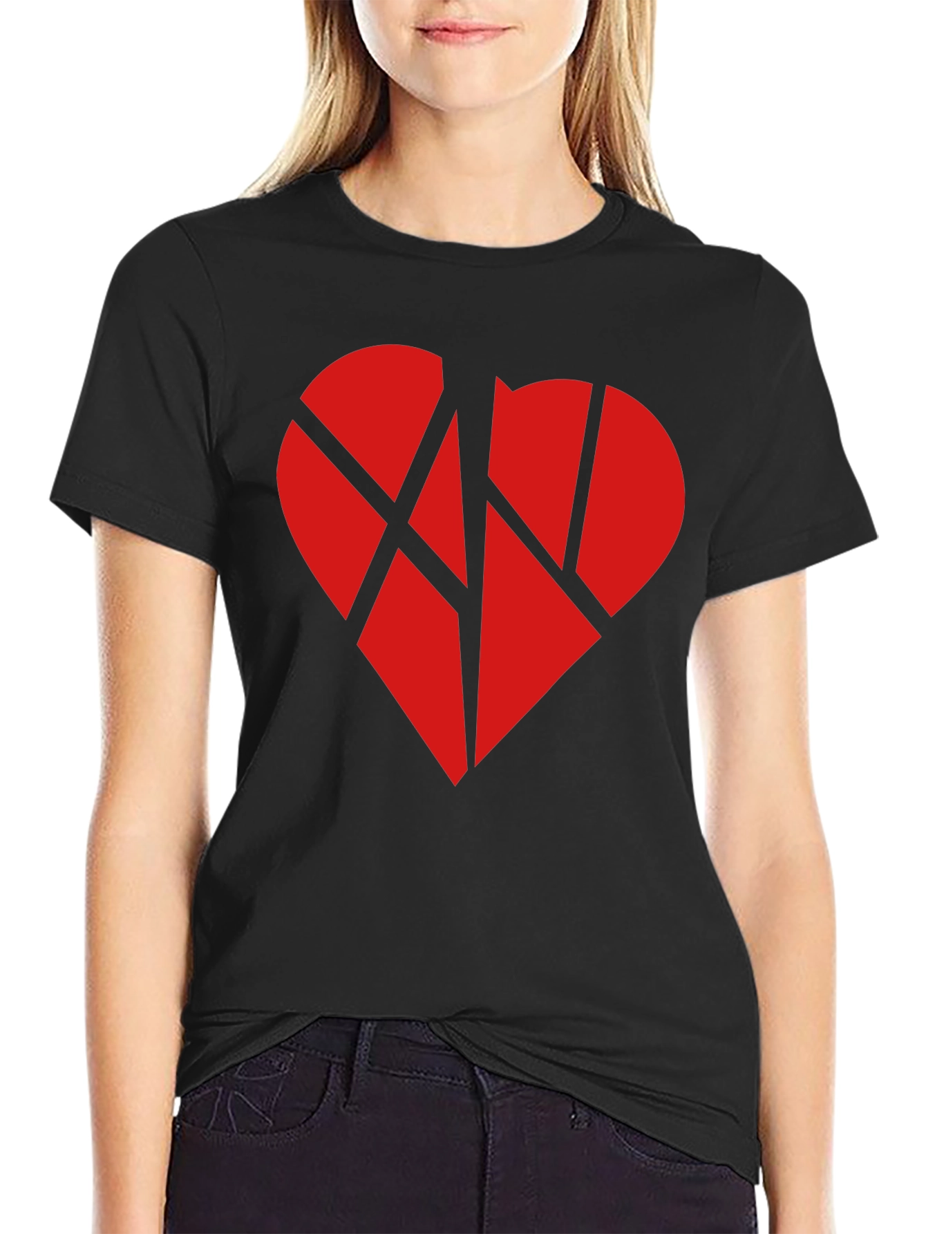 Broken Heart Graphic Tee - Black Cotton Casual T-Shirt