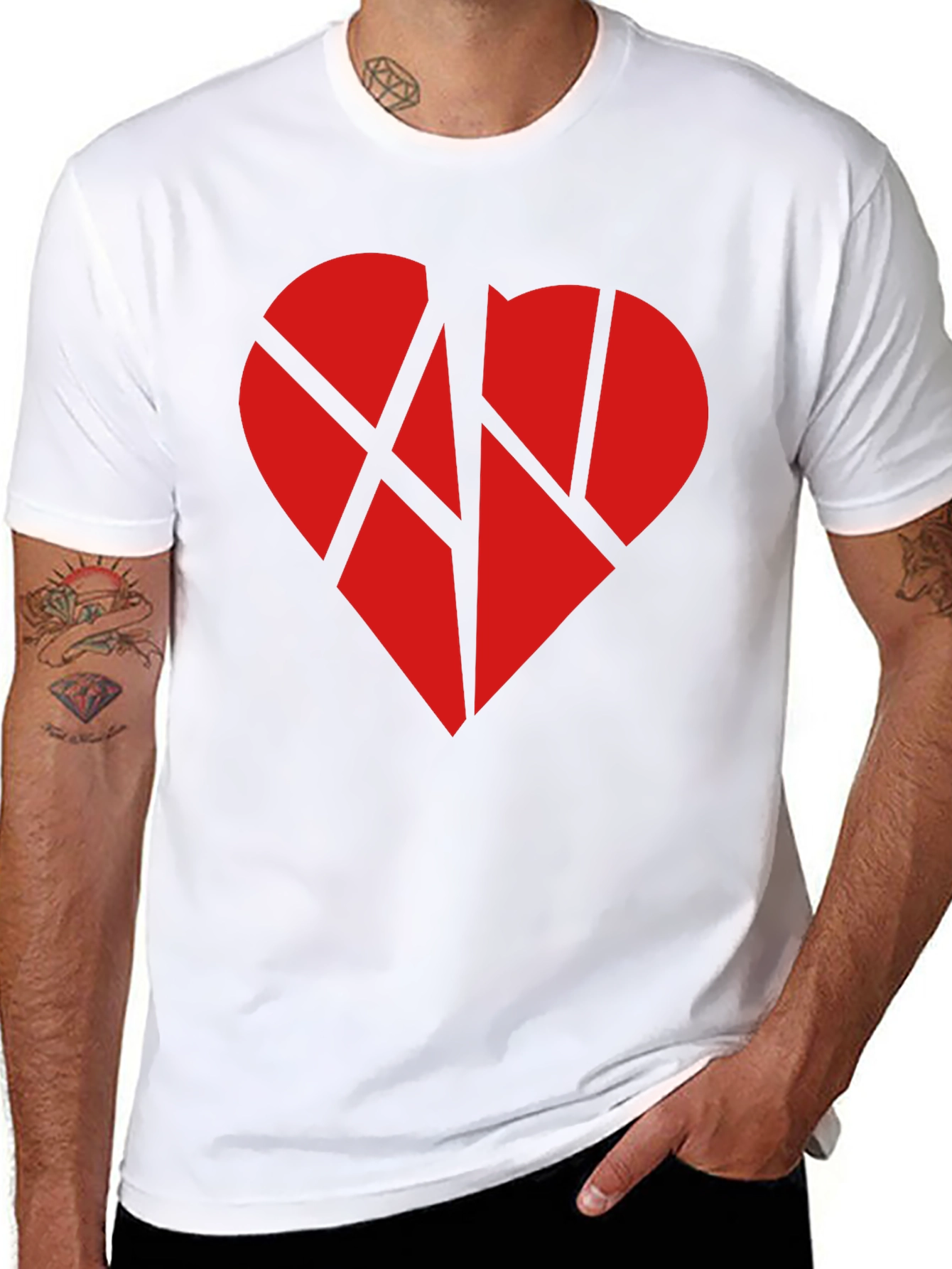 Broken Heart Graphic Tee - Black Cotton Casual T-Shirt
